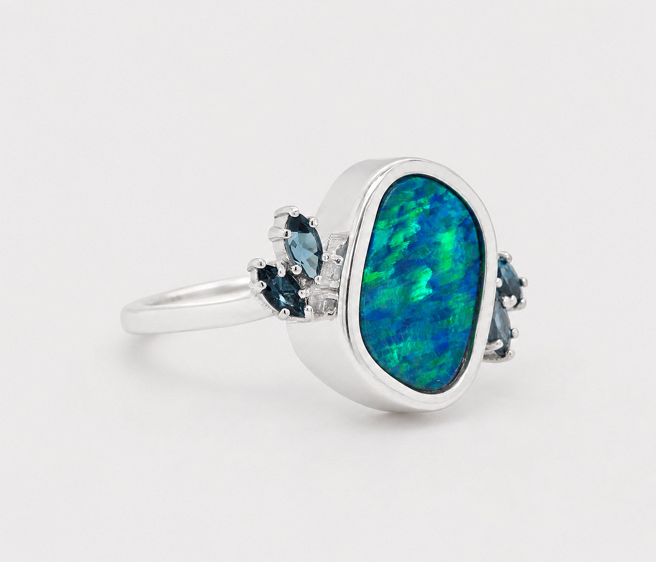 Freeform Blue Green Opal Topaz Ring