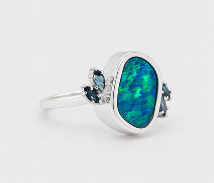 Freeform Blue Green Opal Topaz Ring