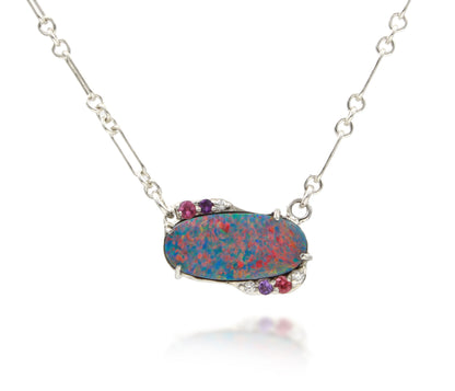 Freeform Pink Opal Tourmaline Amethyst Necklace