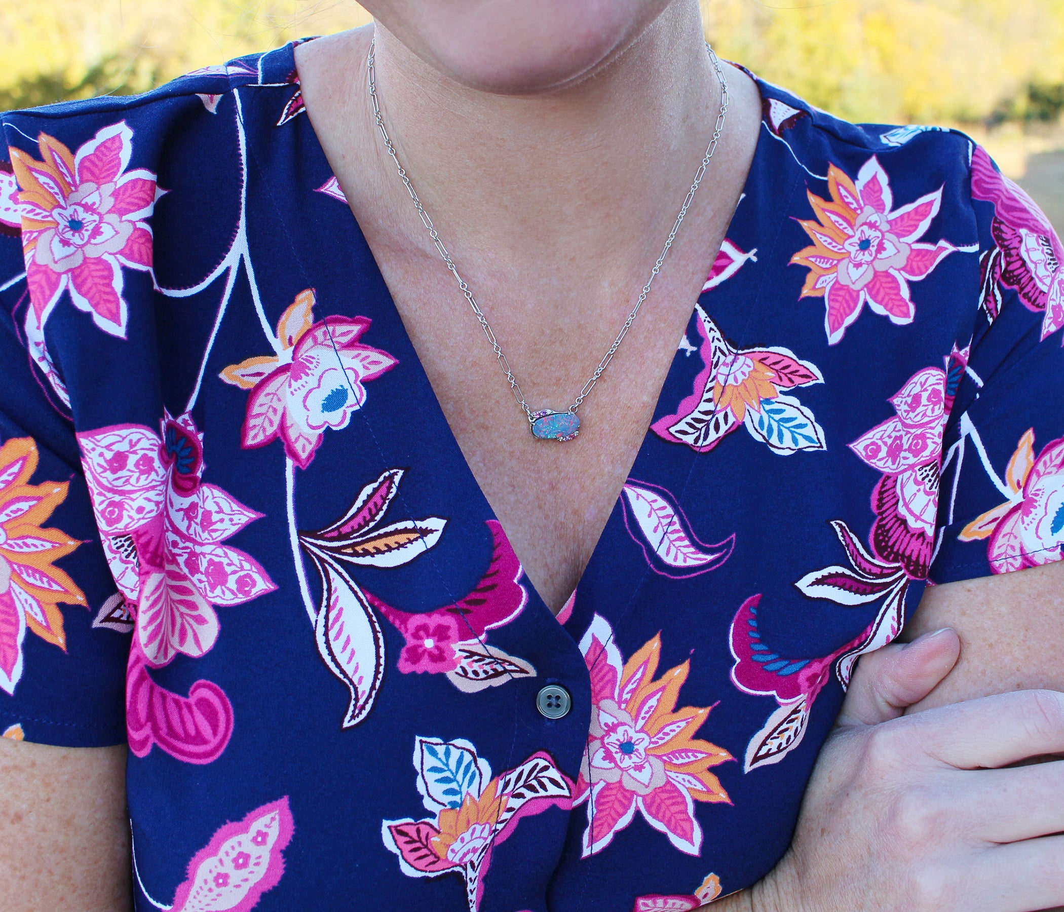 Freeform Pink Opal Tourmaline Amethyst Necklace