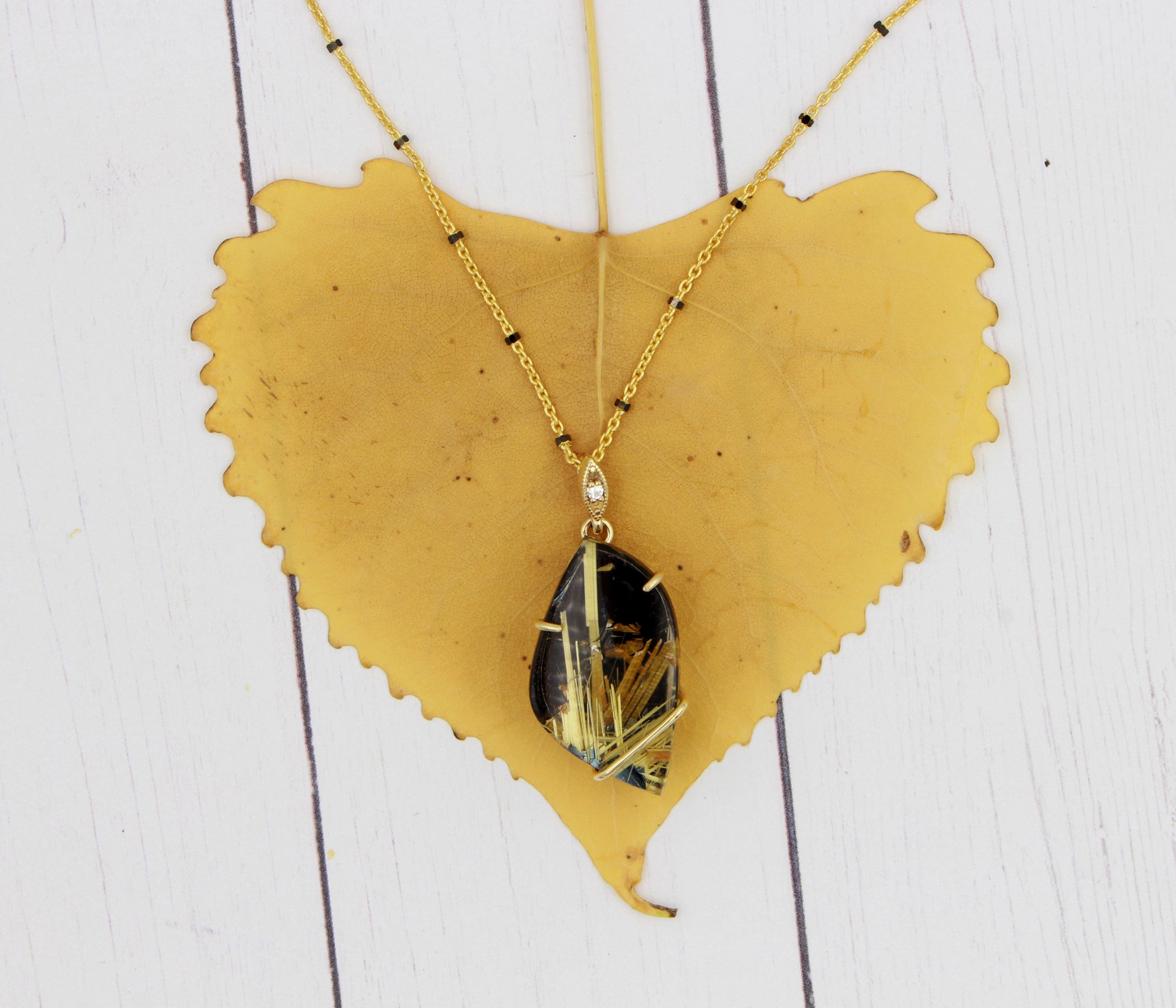 Freeform Rutilated Quartz Lapis Gold Necklace