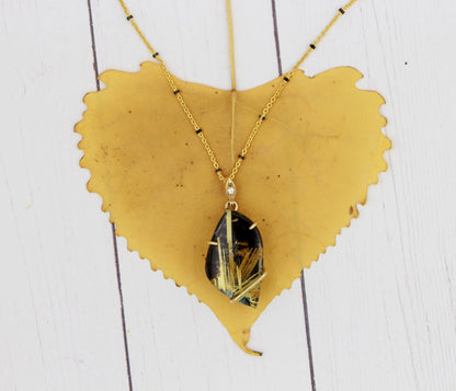 Freeform Rutilated Quartz Lapis Gold Necklace