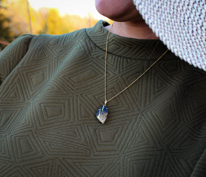 Freeform Rutilated Quartz Onyx Gold Necklace