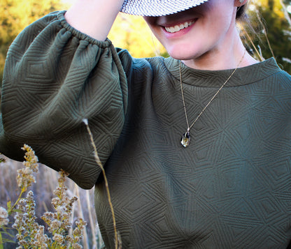 Freeform Rutilated Quartz Onyx Gold Necklace