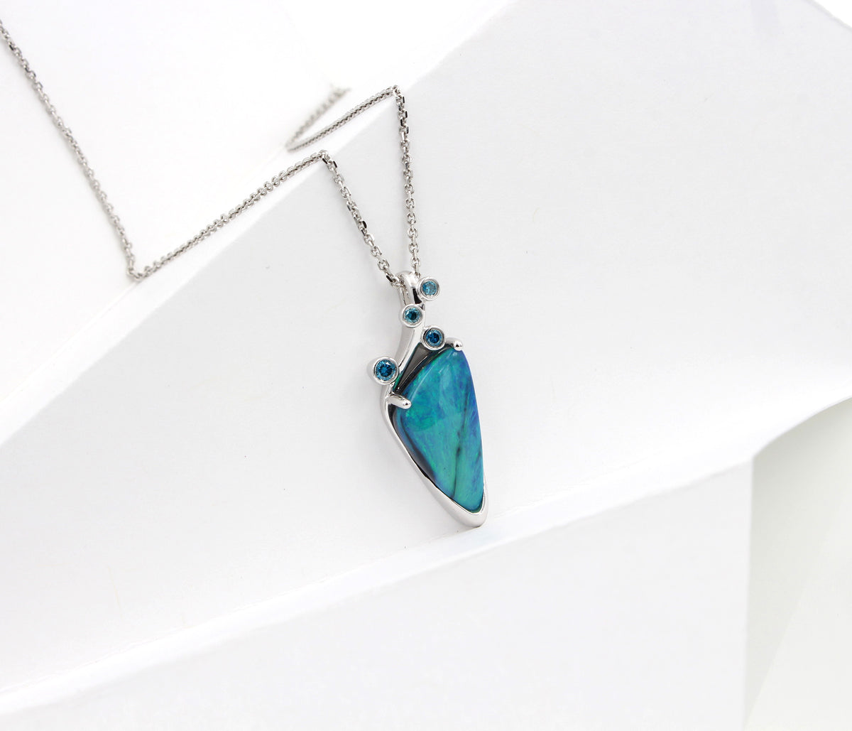 Freeform Teal Blue Diamond Opal Necklace