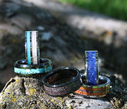 Anillo de cerámica con diamantes negros y turquesa