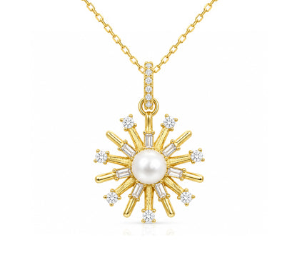 Starburst Pearl of Clarity Gold Necklace