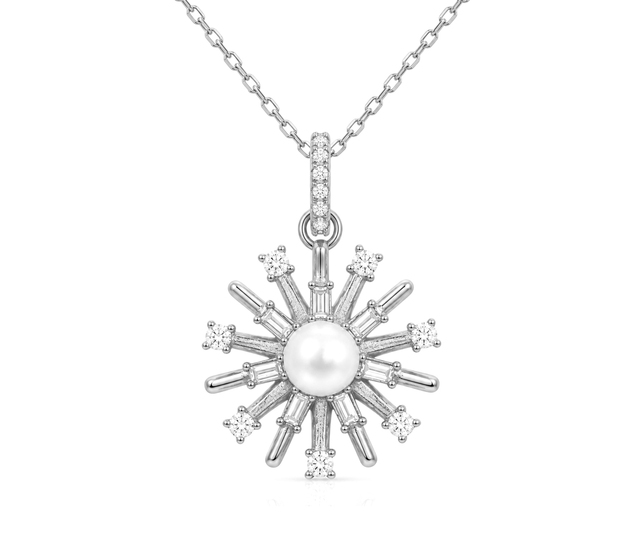 Starburst Pearl of Clarity Rose Silver Necklace