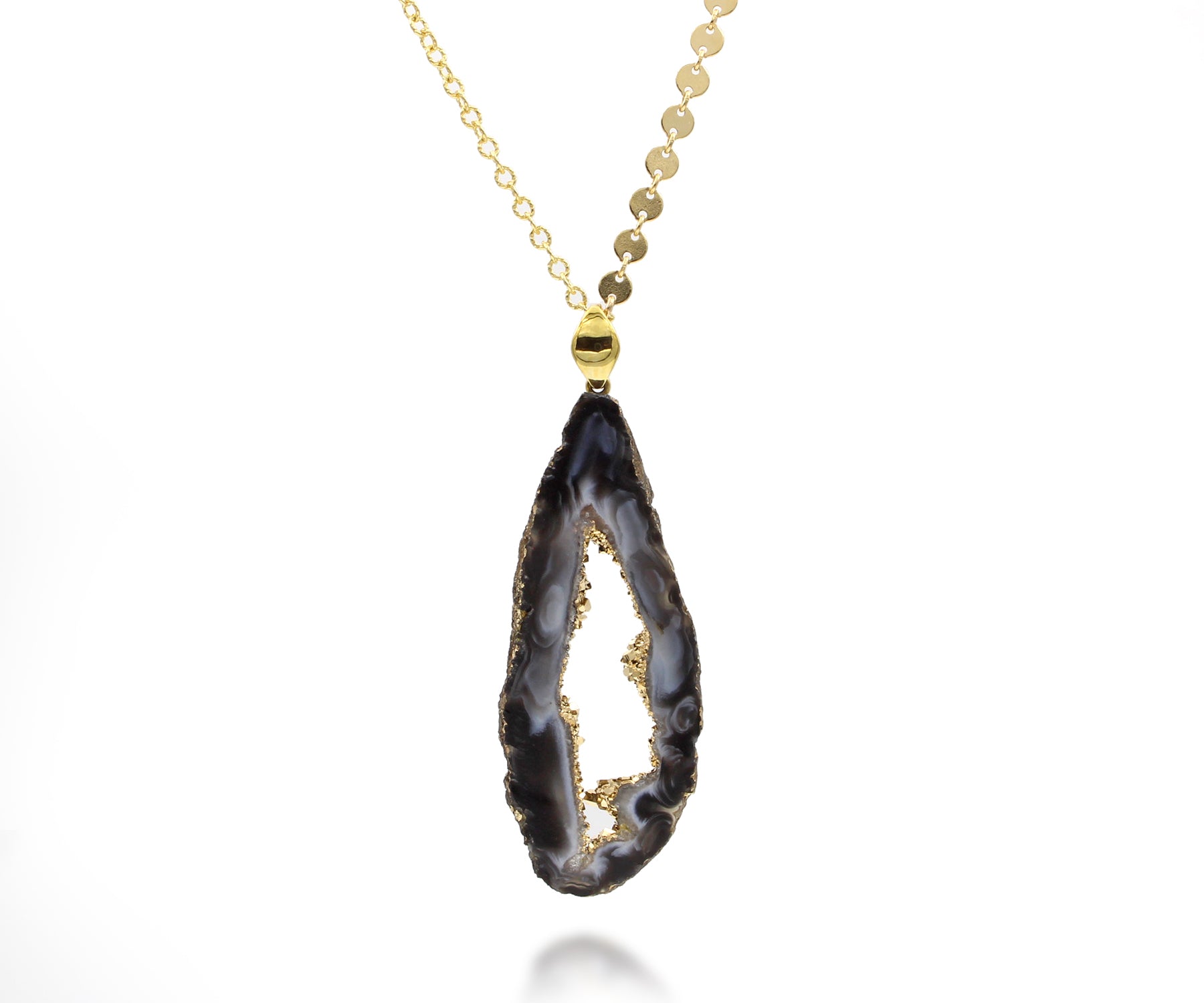 18k Gold Large Geode Slice Druzy Necklace
