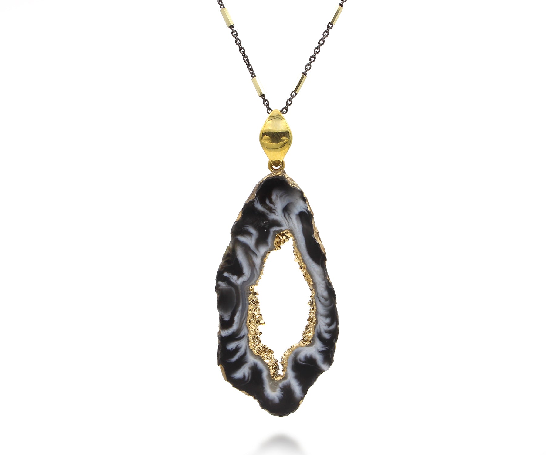 18k Gold Geode Slice Druzy Quartz Necklace