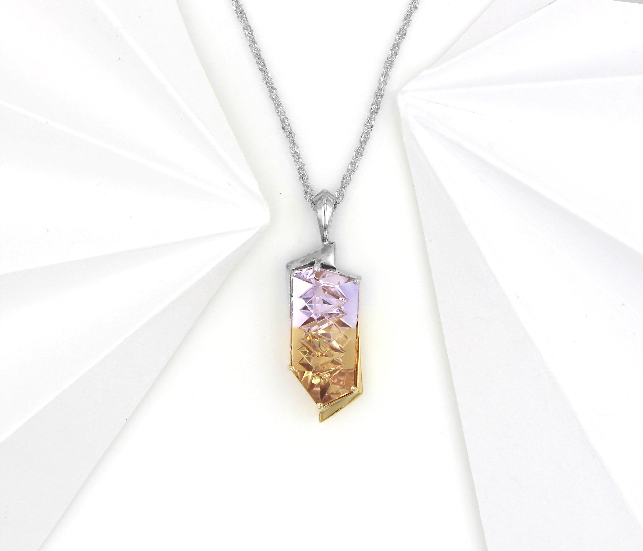 Fancy Cut Ametrine Two Tone Angular Necklace