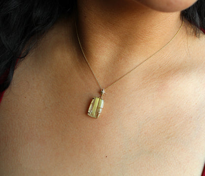 Golden Rutilated Quartz Small Rectangular Gold Necklace