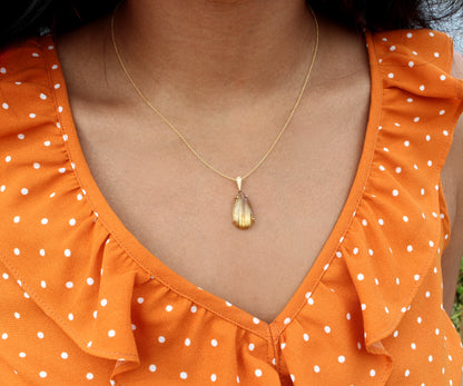 Golden Rutilated Quartz Small Teardrop Gold Necklace