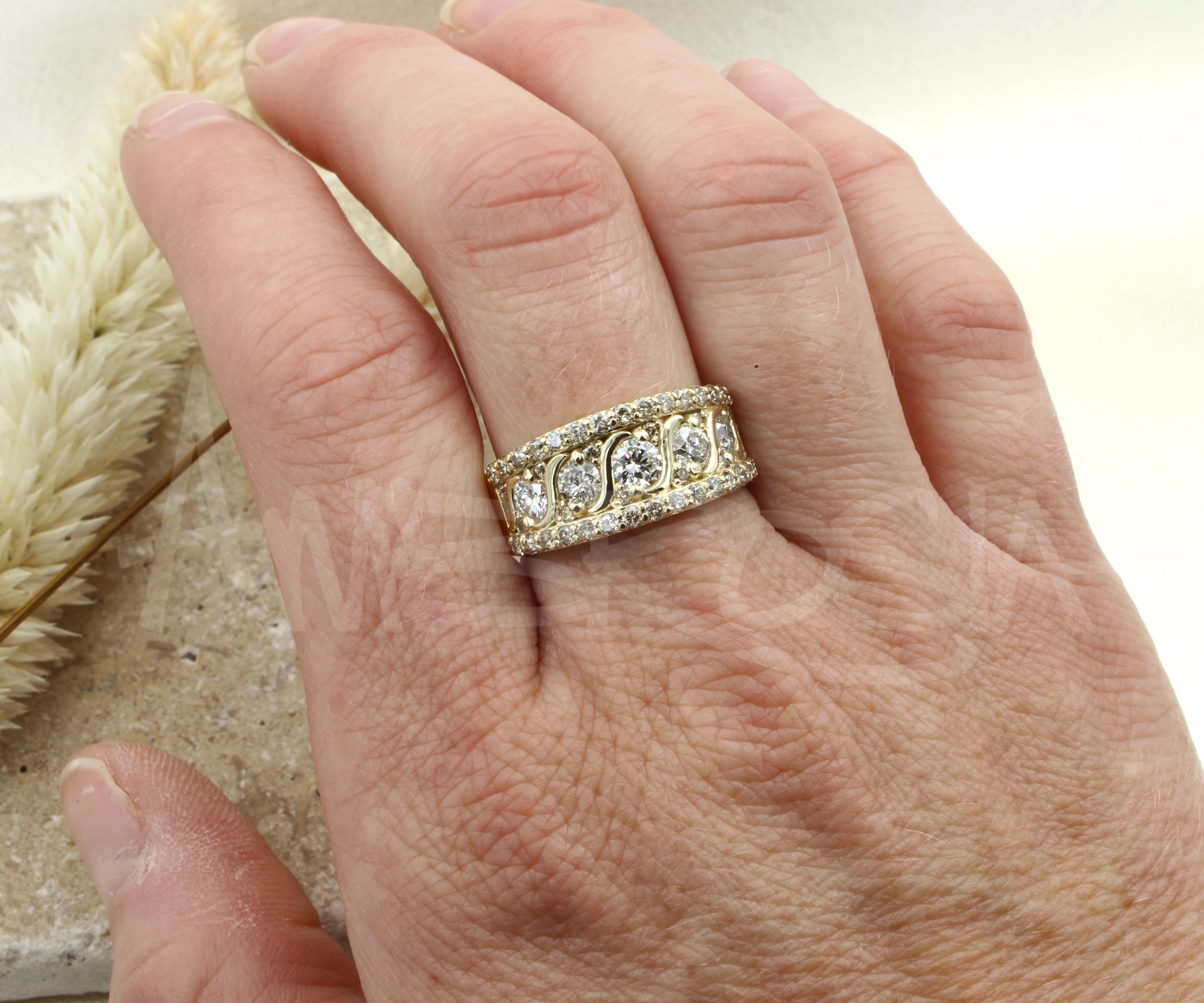Wide Swirl Diamond Gold Ring Redesigned