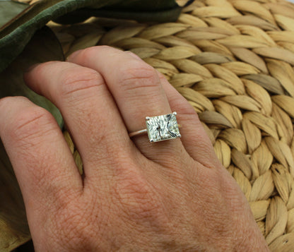 Starburst Green Amethyst Rectangle Solitaire Ring