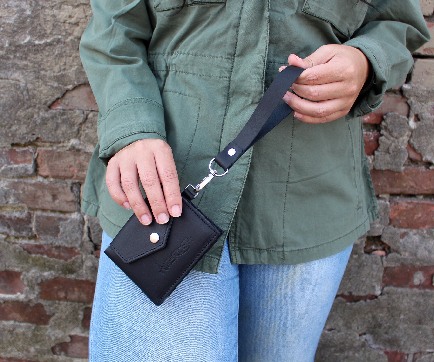 Ambrosia Keychain Black Leather Wristlet