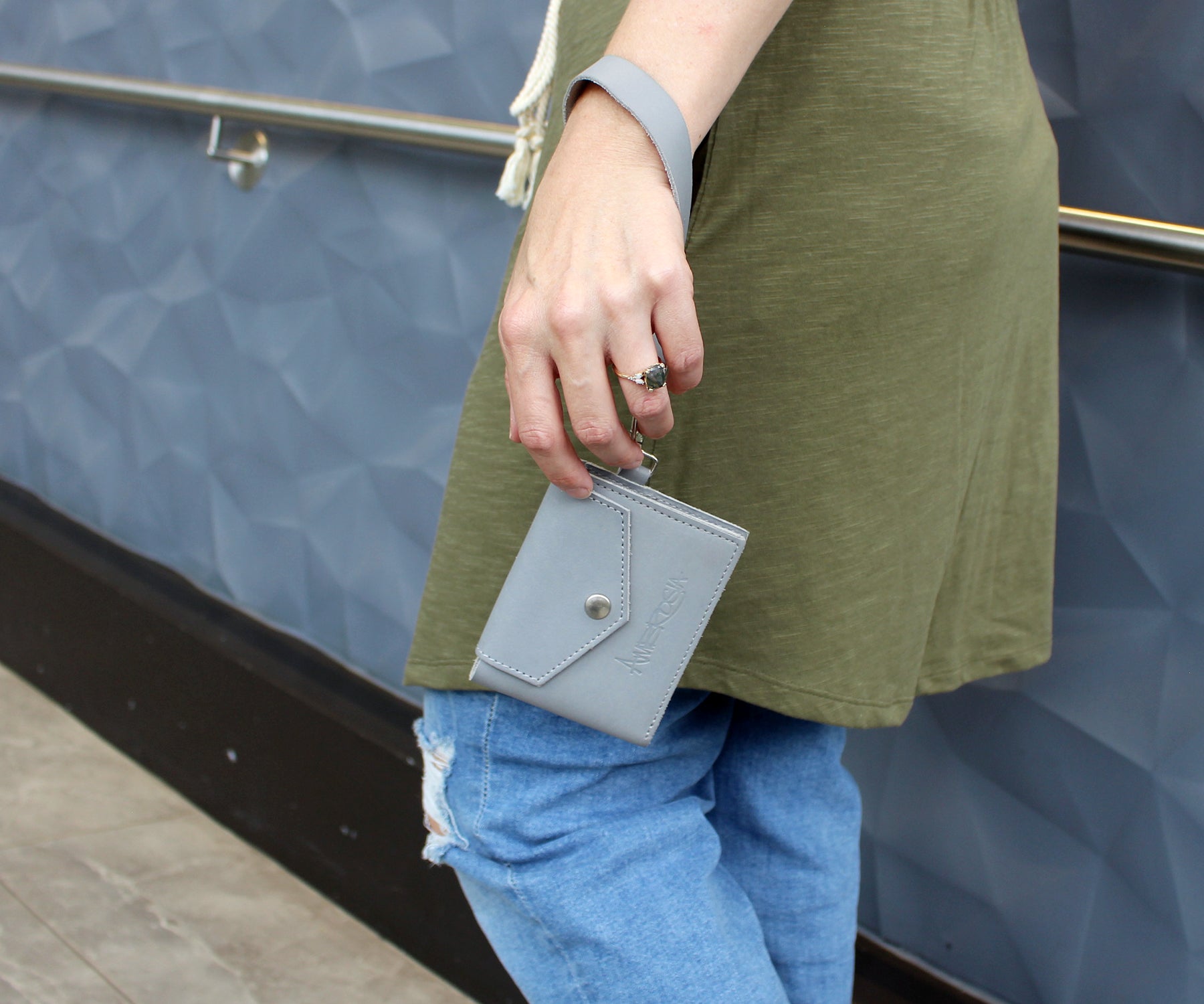 Simple Genuine Leather Gray Mini Wallet