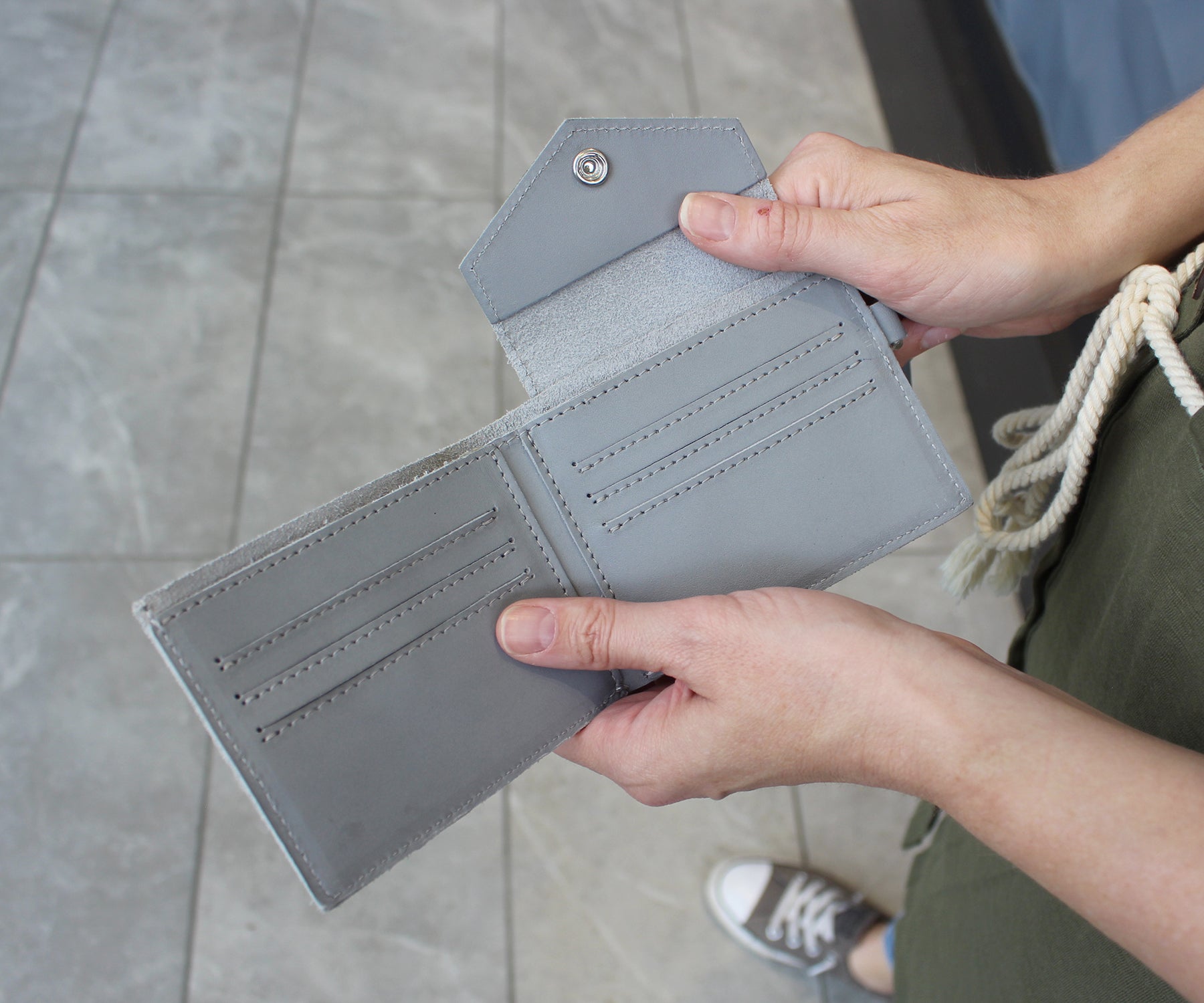 Simple Genuine Leather Gray Mini Wallet
