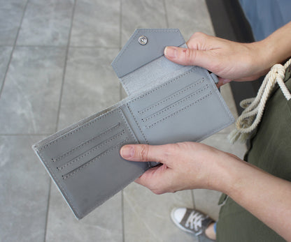 Simple Genuine Leather Gray Mini Wallet