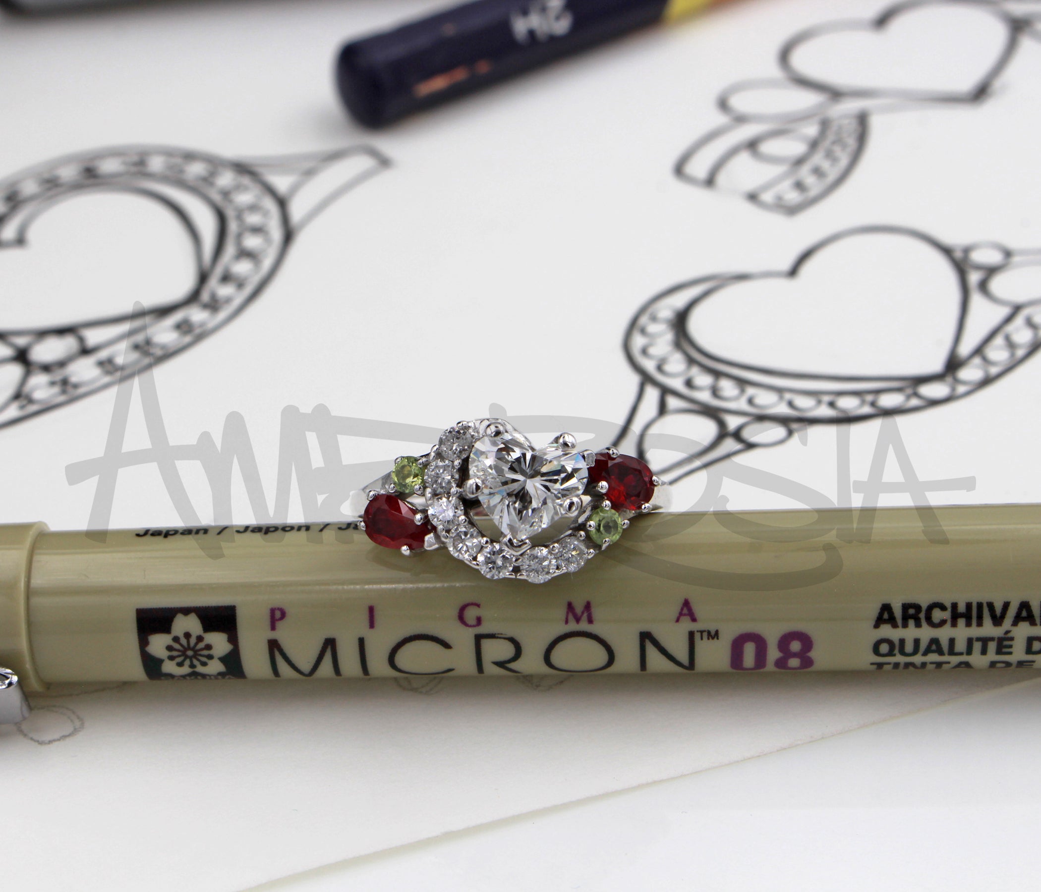 Heart Diamond Ruby Peridot Family Ring Redesigned