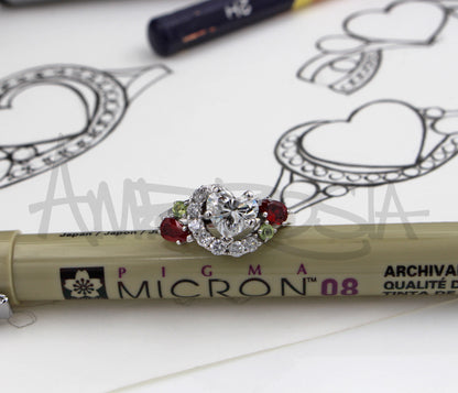 Heart Diamond Ruby Peridot Family Ring Redesigned