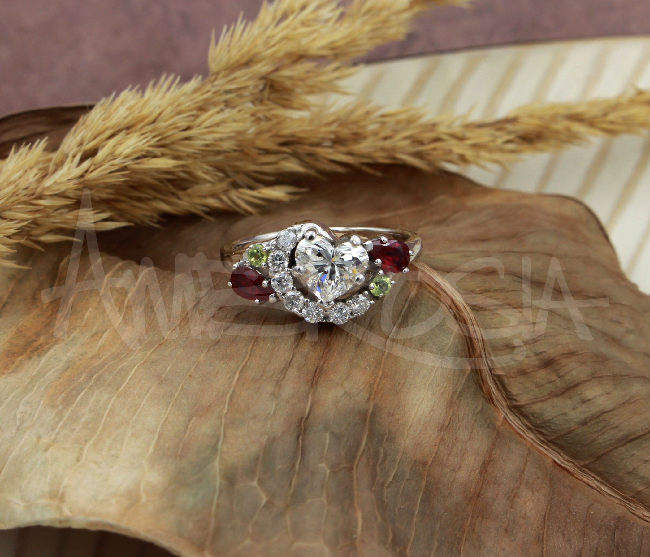 Heart Diamond Ruby Peridot Family Swirl Ring Redesigned