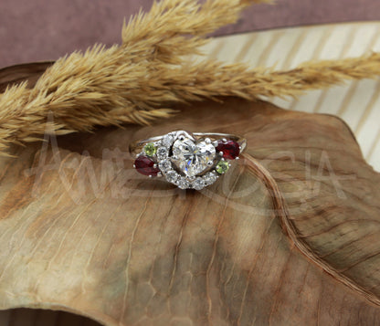 Heart Diamond Ruby Peridot Family Swirl Ring Redesigned