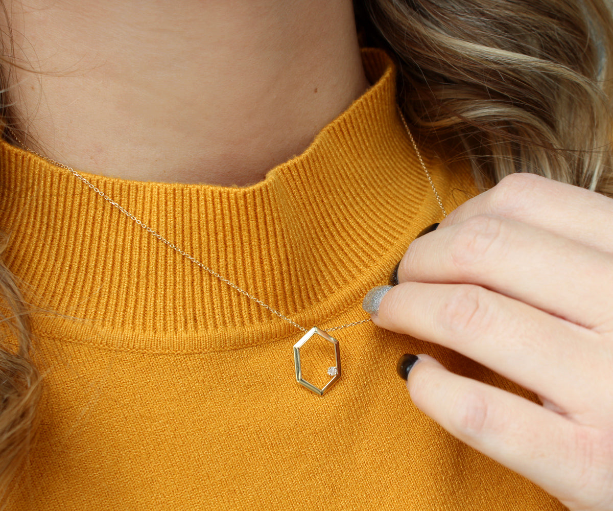 Open Geometric Diamond Gold Necklace