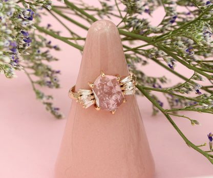 Geometric Morganite Diamond Art Deco Rose Gold Ring