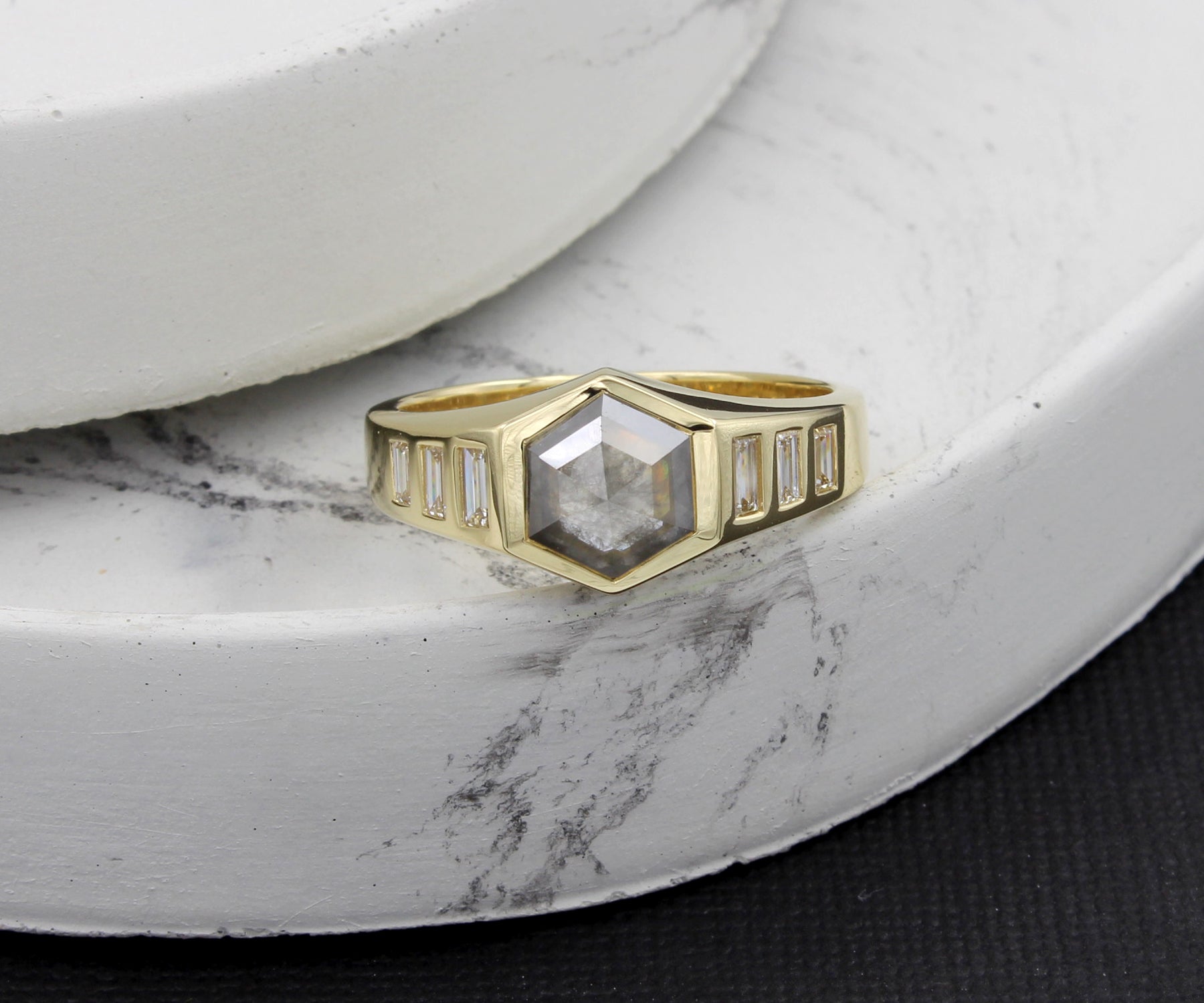 Hexagon Pepper Diamond Men's Wedding Ring