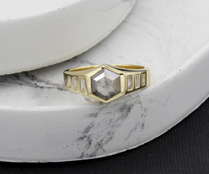 Hexagon Pepper Diamond Men's Wedding Ring