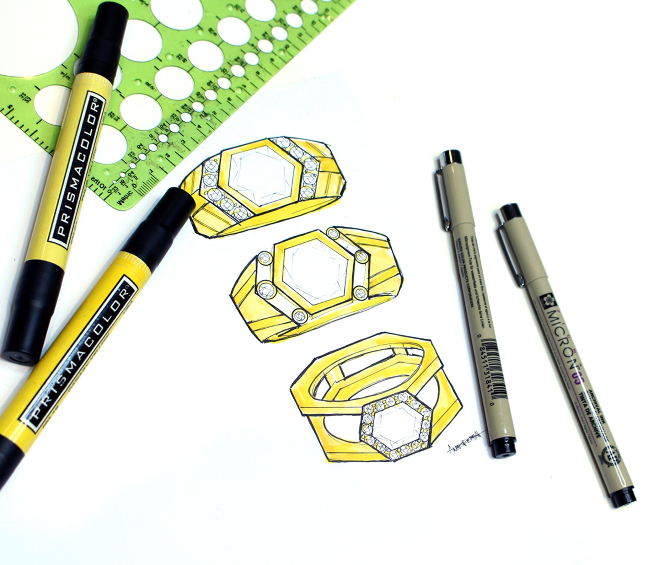 Custom men's wedding ring hand drawing