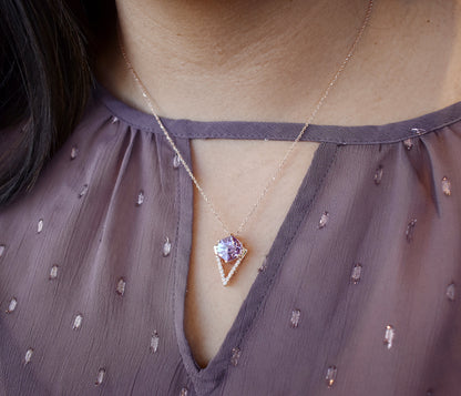 Hexagon Amethyst Diamond Rose Gold Necklace