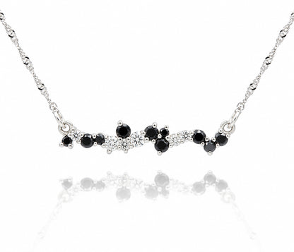 Staggered Black and White Diamond Bar Necklace