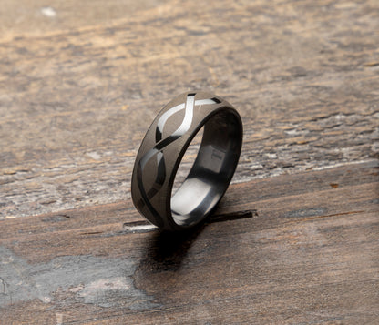 Black Ceramic Engraved Infinity Domed Ring