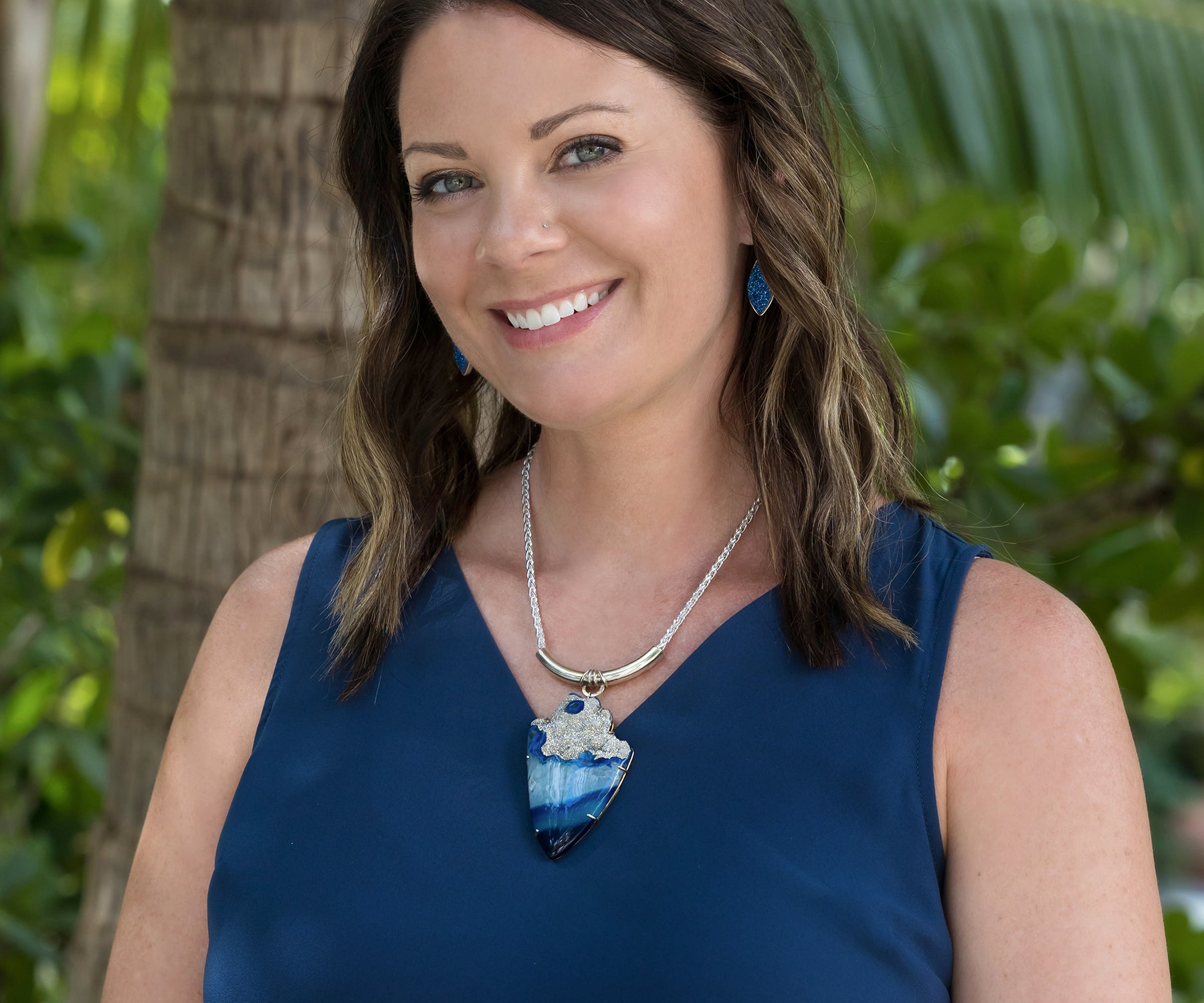 Large Platinum Blue Druzy Statement Necklace