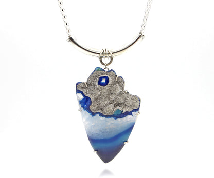 Large Platinum Blue Druzy Statement Necklace
