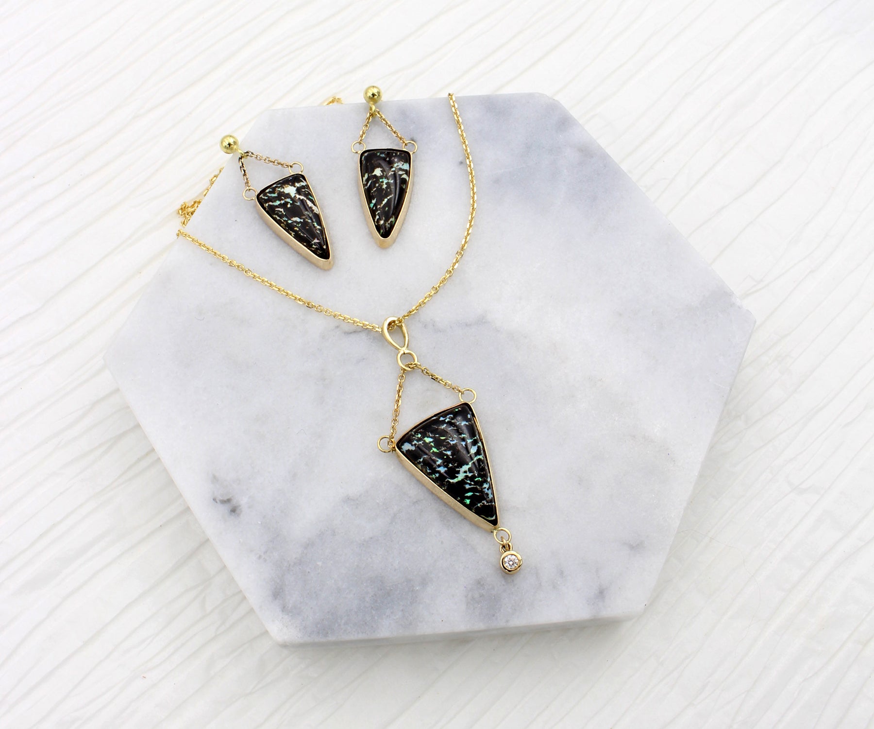 Triangle Leopard Opal Gold Chain Jewelry Set