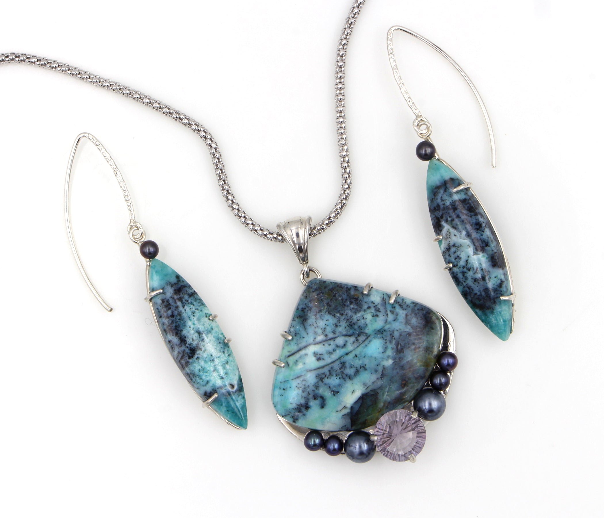 Light Amethyst Chrysocolla Pearl Necklace Set