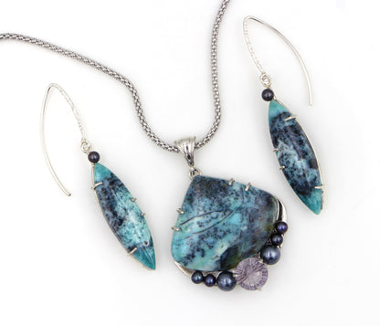 Light Amethyst Chrysocolla Pearl Necklace Set