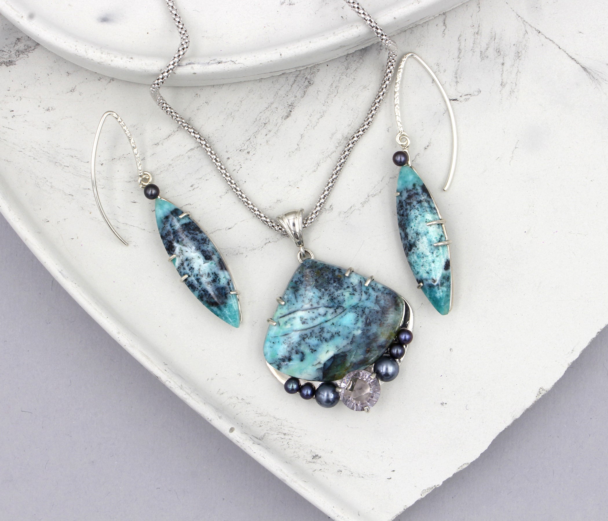 Light Amethyst Chrysocolla Pearl Necklace Set