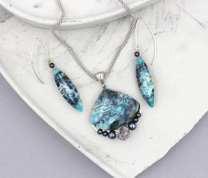 Light Amethyst Chrysocolla Pearl Necklace Set