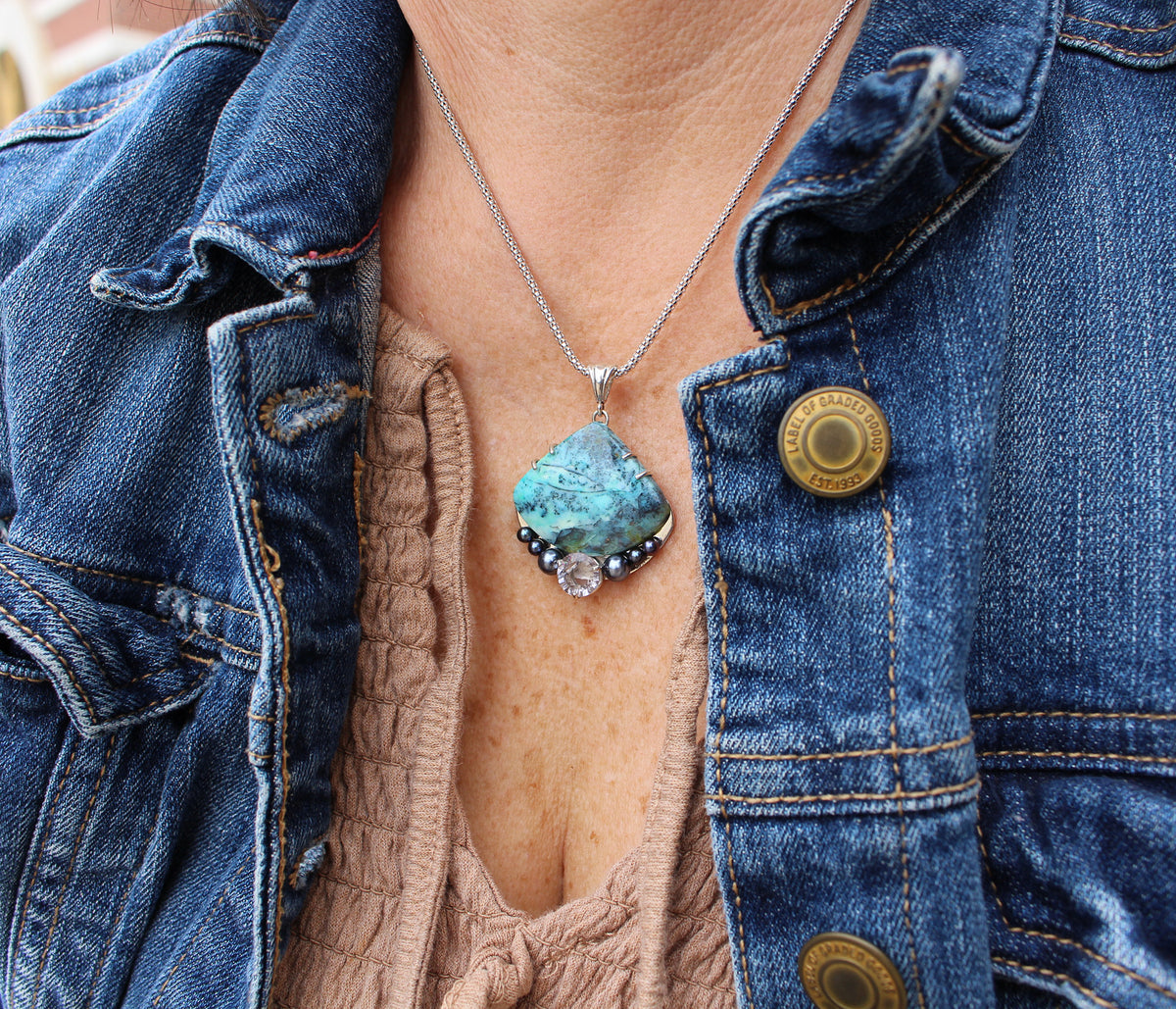Light Amethyst Chrysocolla Pearl Necklace Set