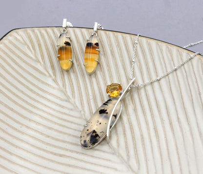 Montana Agate Oval Asymmetrical Citrine Necklace and Matching Earrings