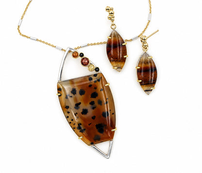 Montana Agate Open Marquise Staggered Necklace Set