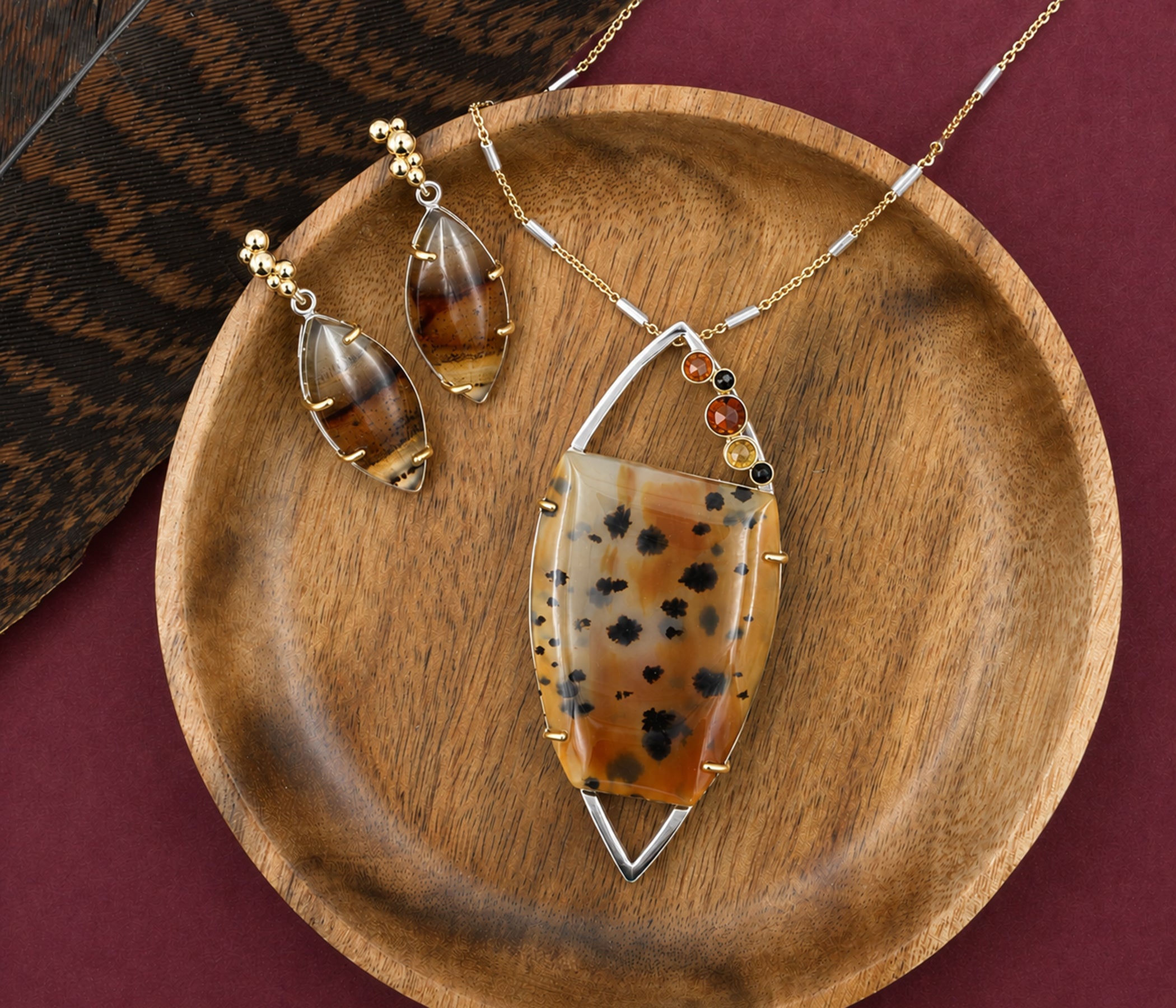 Montana Agate Open Marquise Staggered Necklace Set