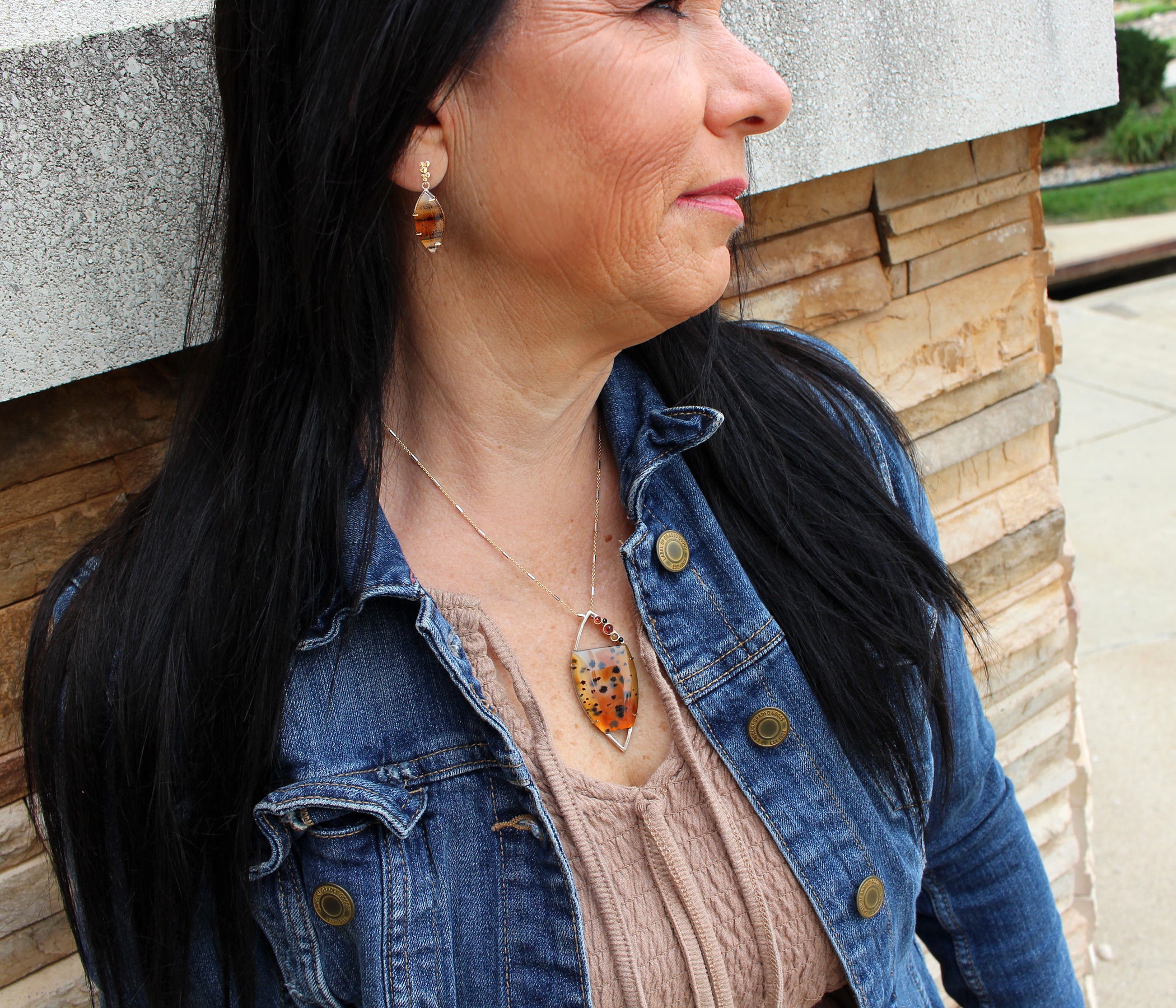 Montana Agate Open Marquise Staggered Necklace Set