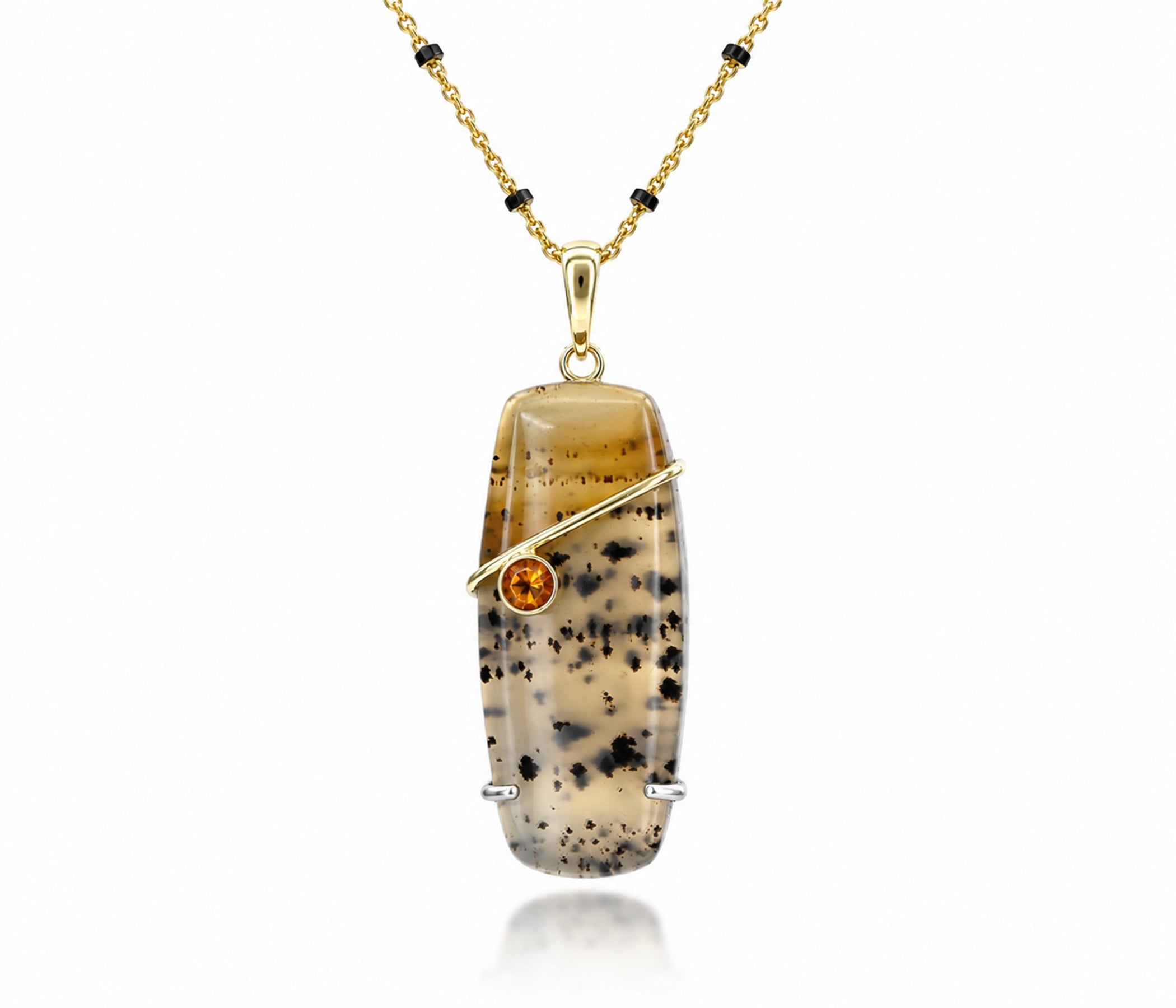 Rectangular Montana Agate Citrine Gold Necklace