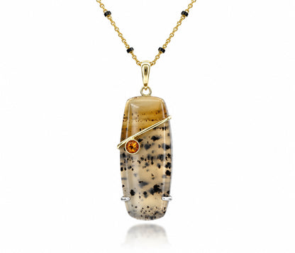 Rectangular Montana Agate Citrine Gold Necklace