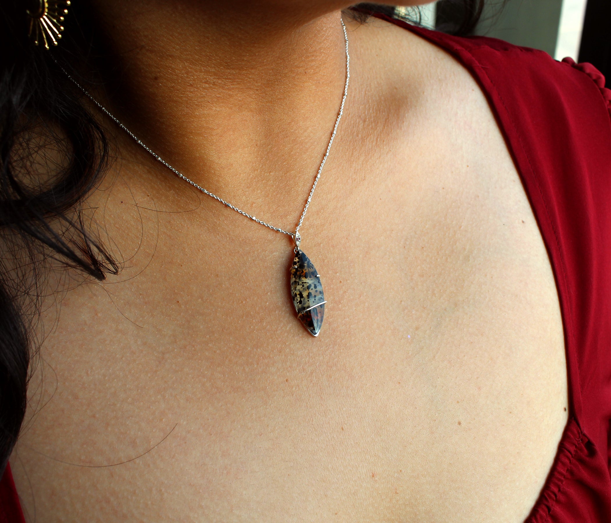 Montana Agate Marquise Garnet Necklace